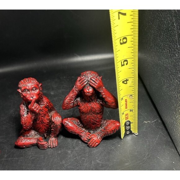 VTG Three Wise Monkey 5" See Hear Speak No Evil 3 Red Resin Quality Figurines - Picture 9 of 9
